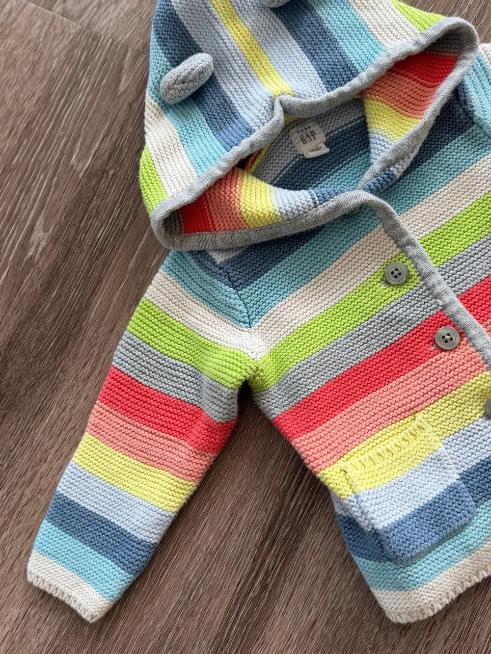 Striped Baby Gap 18-24 months Sweater Hooded Baby Cardigan Rainbow Cotton